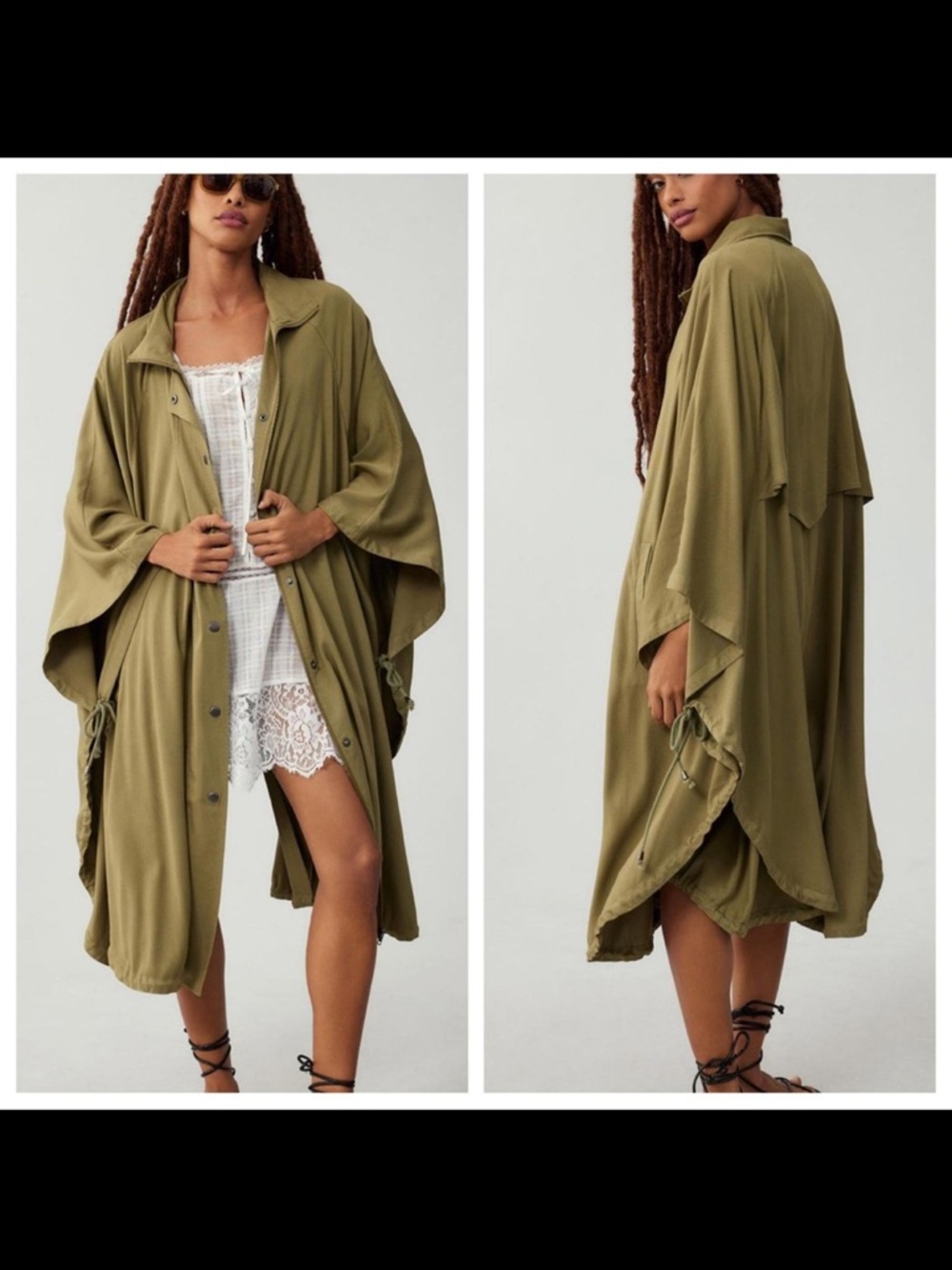 Pilcro Olive Green Draped Cape Jacket